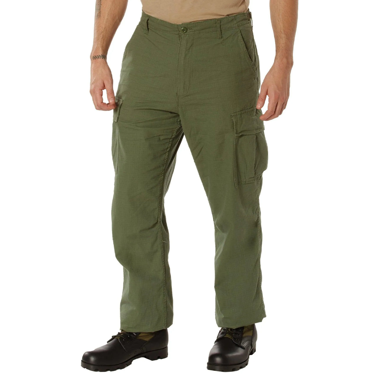 Front view featuring Rothco men's rip-stop tactical pants, displayed flat for product detail