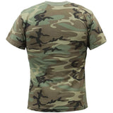 Side view of Rothco men's camo camouflage t-shirt, with closer view of trim and finish