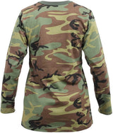 Close-up of Women's Rothco camo camouflage shirt, highlighting construction detail