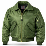 Side angle of Rothco men's nylon flight jacket, with hardware and stitching visible