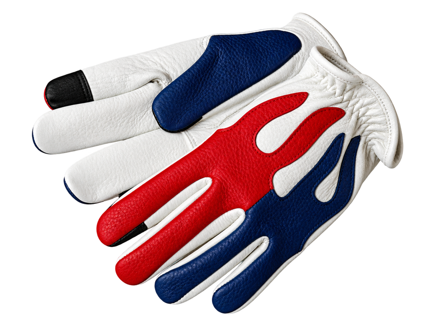 Spitfire 'Red, White & Bruised' Short Wrist Deerskin Touchscreen Motorcycle Gloves