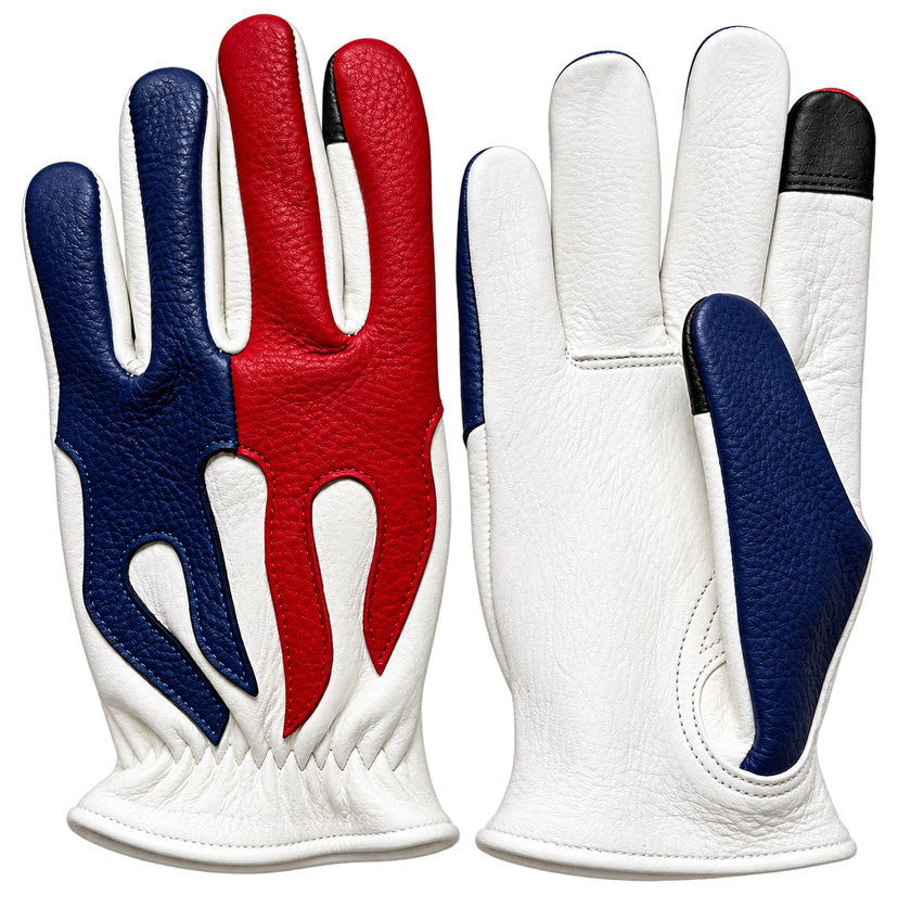 Spitfire 'Red, White & Bruised' Short Wrist Deerskin Touchscreen Motorcycle Gloves