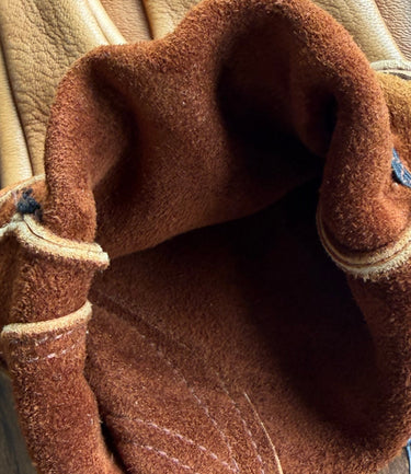 Tan Short Wrist Deerskin Gloves in brown deerskin made in USA, a motorcycle glove — view 4 of 6
