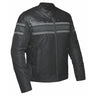 Front-facing view of Men's Unik leather motorcycle jacket, displayed flat for product detail