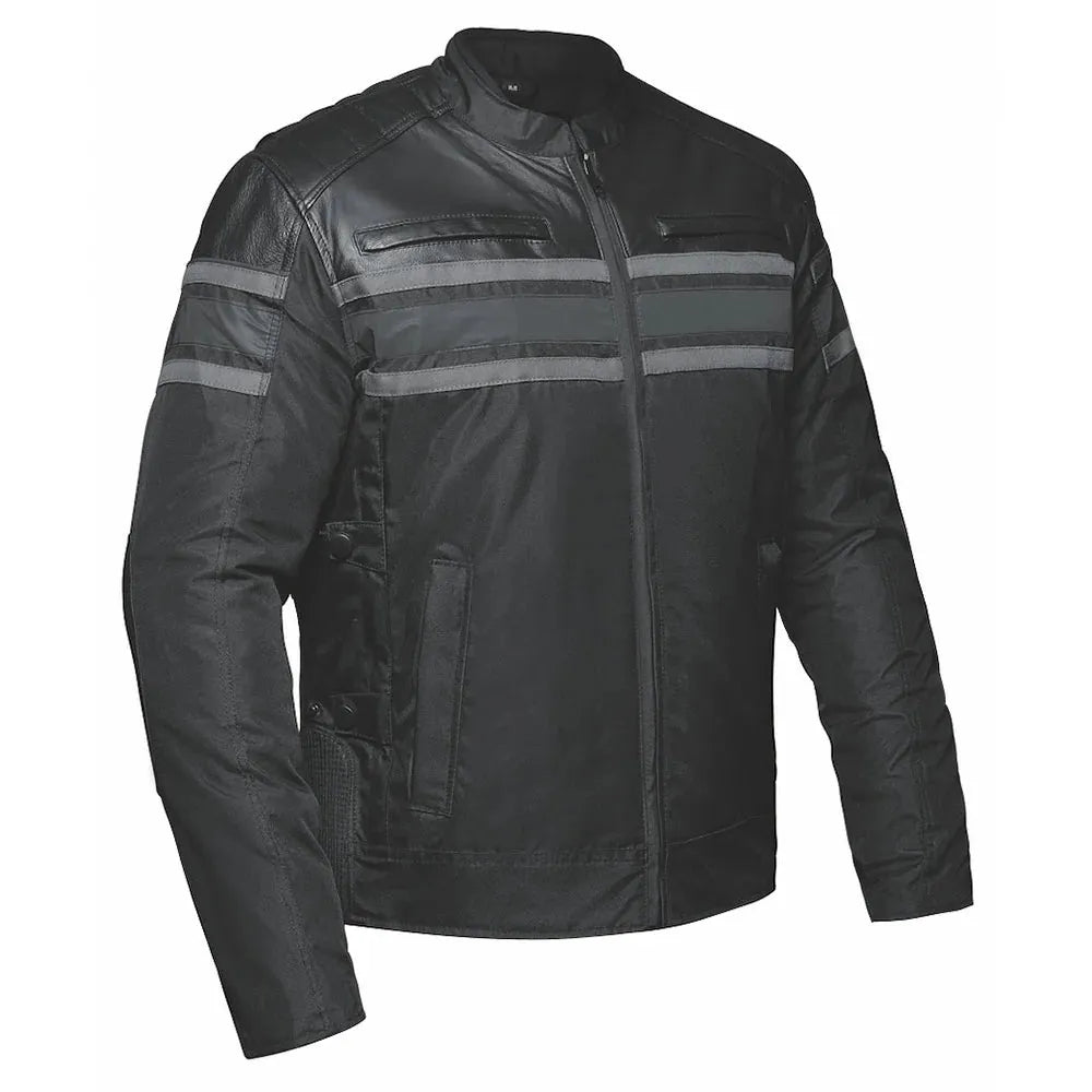 Front-facing view of Men's Unik leather motorcycle jacket, displayed flat for product detail