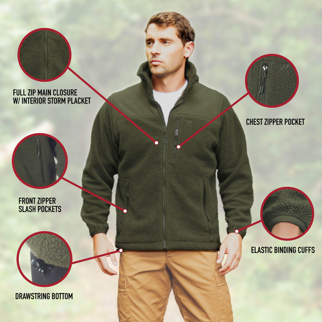 Trailsman Sherpa Fleece Jacket by Rothco (Black or Olive) - Legendary USA