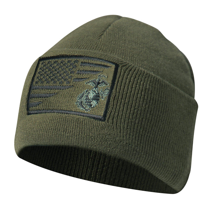 USMC Eagle, Globe and Anchor / US Flag Deluxe Fine Knit Watch Cap by Rothco - Legendary USA