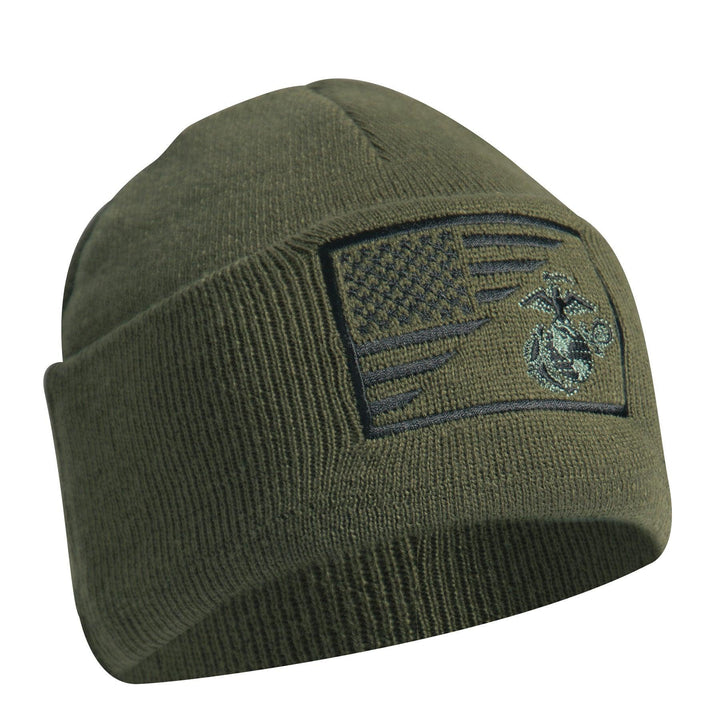 USMC Eagle, Globe and Anchor / US Flag Deluxe Fine Knit Watch Cap by Rothco - Legendary USA