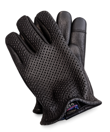 Ventilated Touchscreen Deerskin Gloves in black deerskin made in USA, a motorcycle glove — view 4 of 8