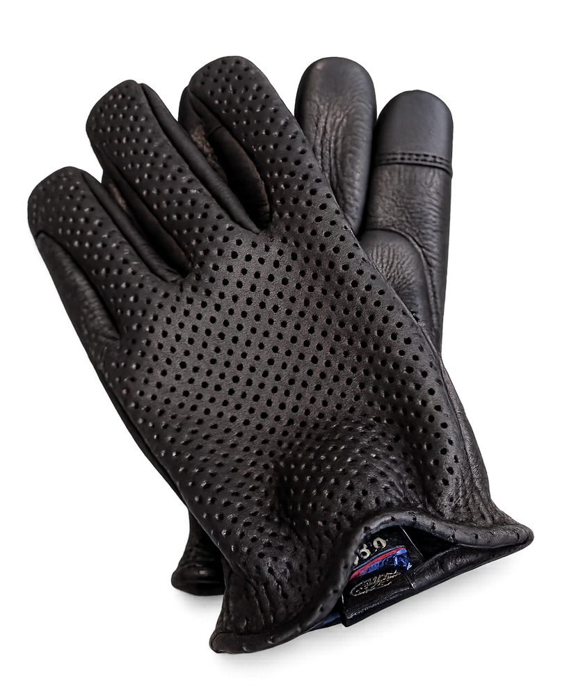 Ventilated Touchscreen Deerskin Gloves in black deerskin made in USA, a motorcycle glove — view 4 of 8