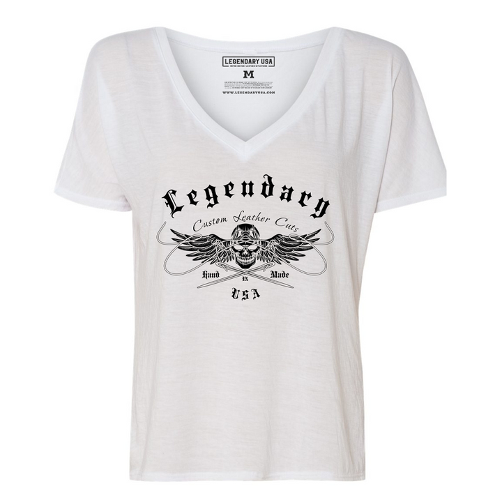 Legendary USA Womens 'See No Evil' Slouchy V-Neck T-Shirt (White)