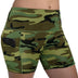 Side angle of Women's Camo Legging Workout Shorts, highlighting construction detail