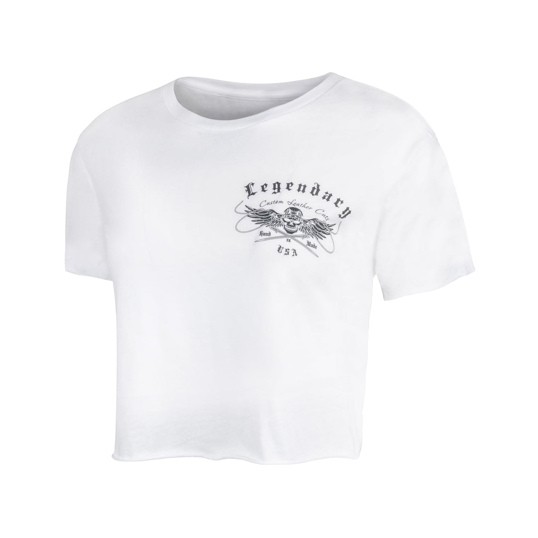Womens Legendary Flowy T-Shirt Raw Cut Sleeve & Waist - Custom Cuts Logo - White