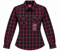 Women's Derringer x LowLife Breast Cancer Plaid Flannel Riding Shirt - Black/Pink