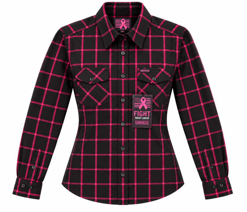 Women's Derringer x LowLife Breast Cancer Plaid Flannel Riding Shirt - Black/Pink