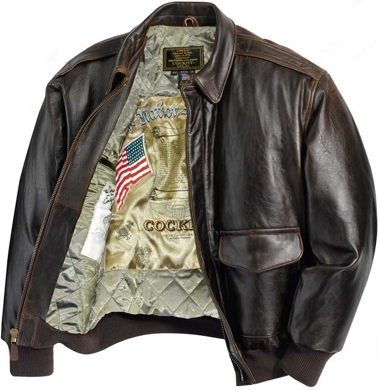 Cockpit USA Mens Antique Lambskin Leather A-2 Flight Jacket (Brown) SIZE SMALL - Final Sale Ships Same Day