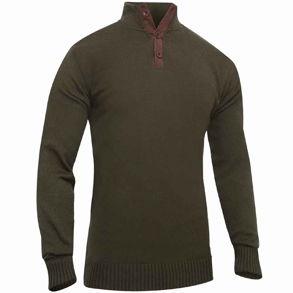 Rothco 3-Button Sweater With Suede Accents