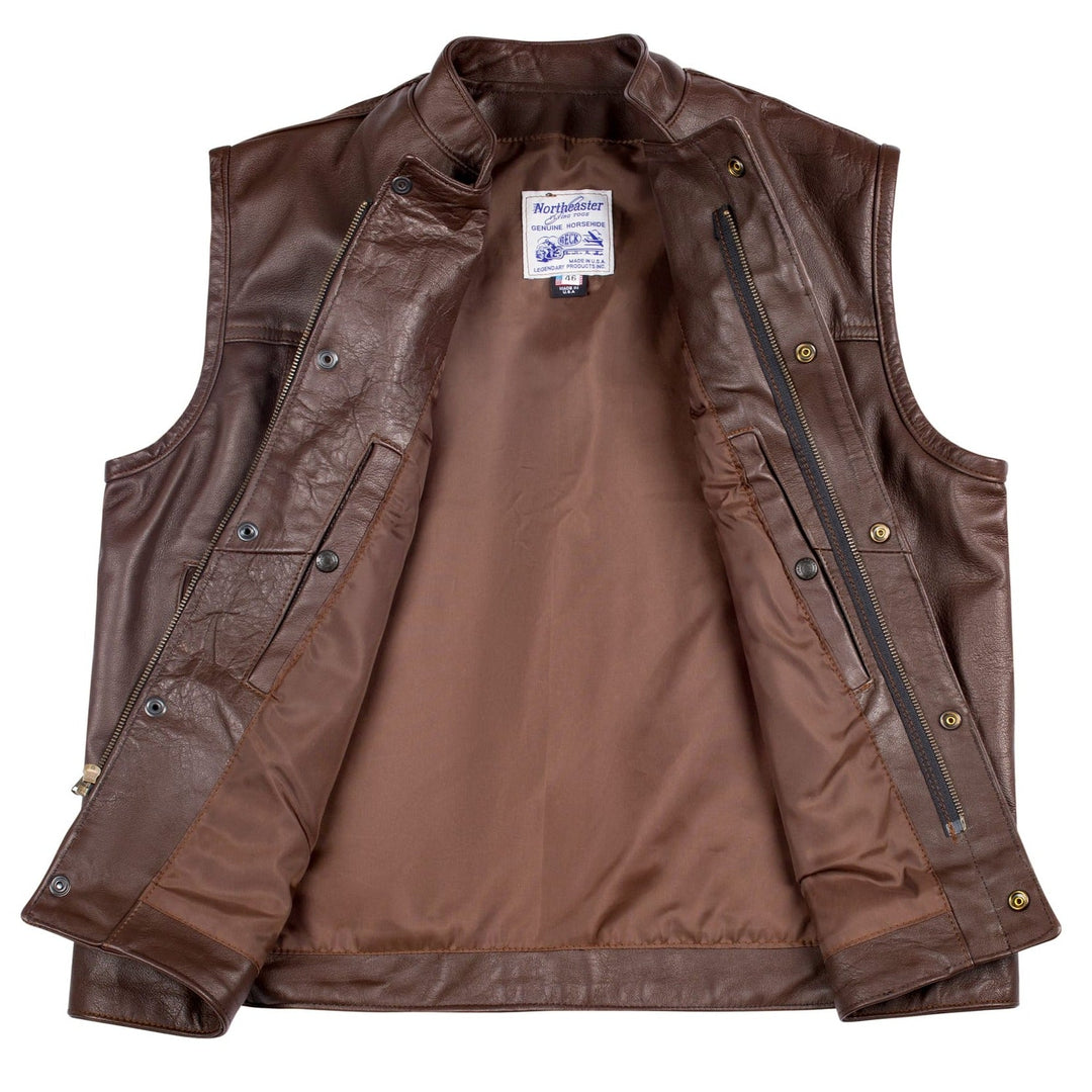 BECK™ Mens 566 Horsehide Leather Motorcycle Vest (Chestnut Brown)