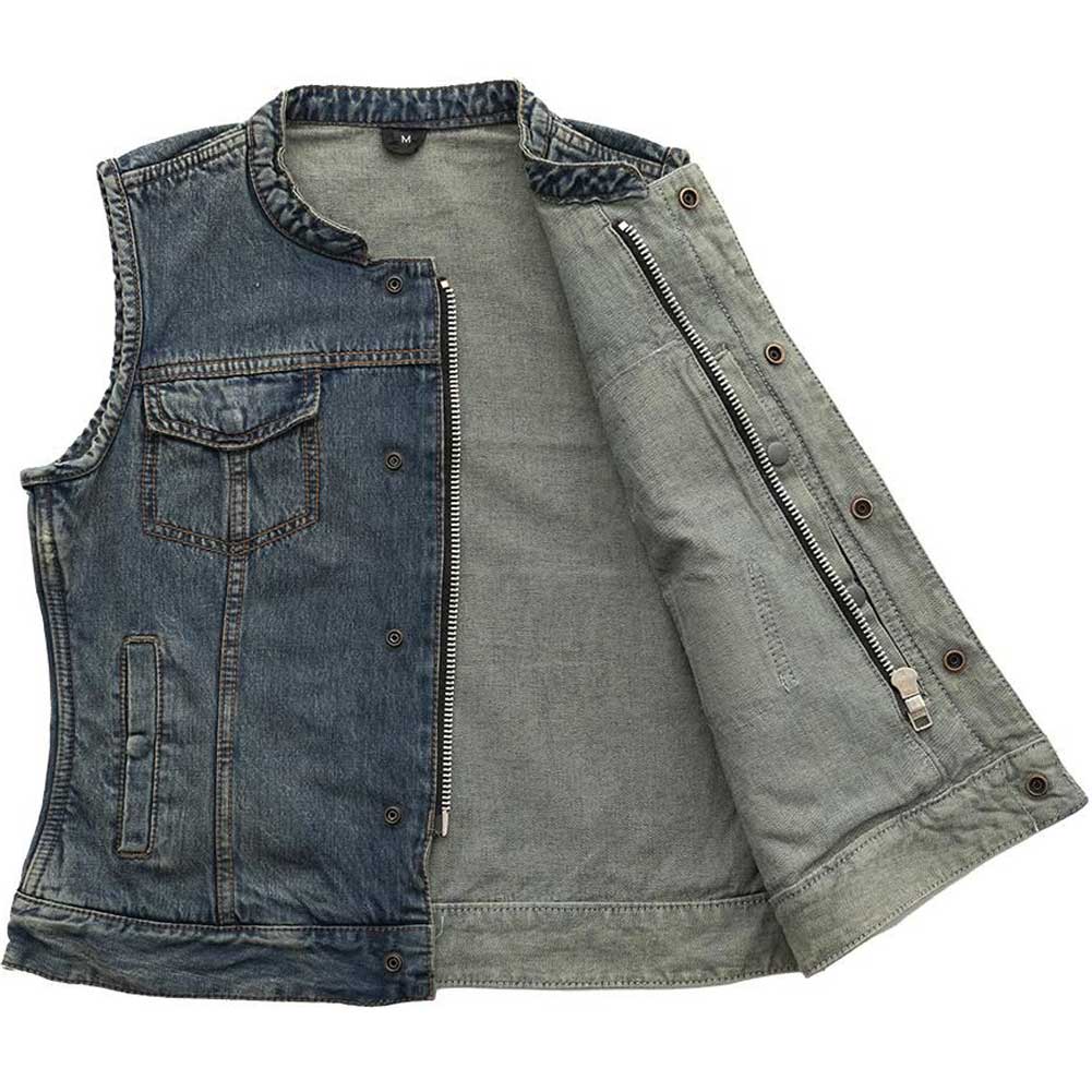 First Mfg Womens Lexy Washed Denim Motorcycle Vest
