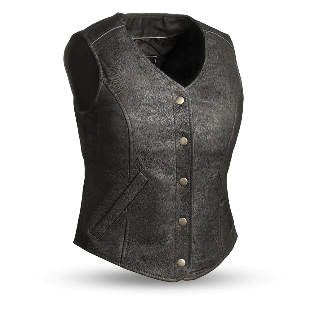 Derringer Women's Motorcycle Leather Vest by First MFG