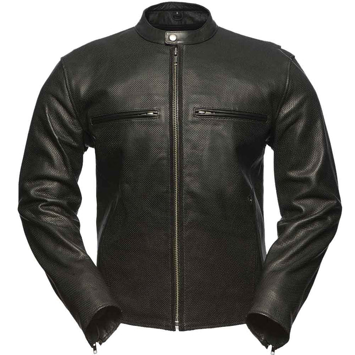First Mfg Mens Turbine Perforated Leather Motorcycle Jacket