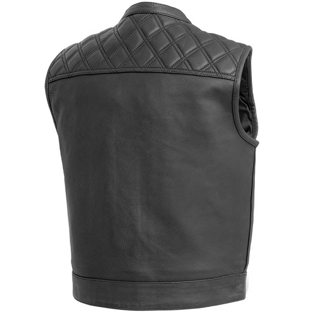 First Mfg Mens Upside Diamond Quilt Cropped Leather Vest