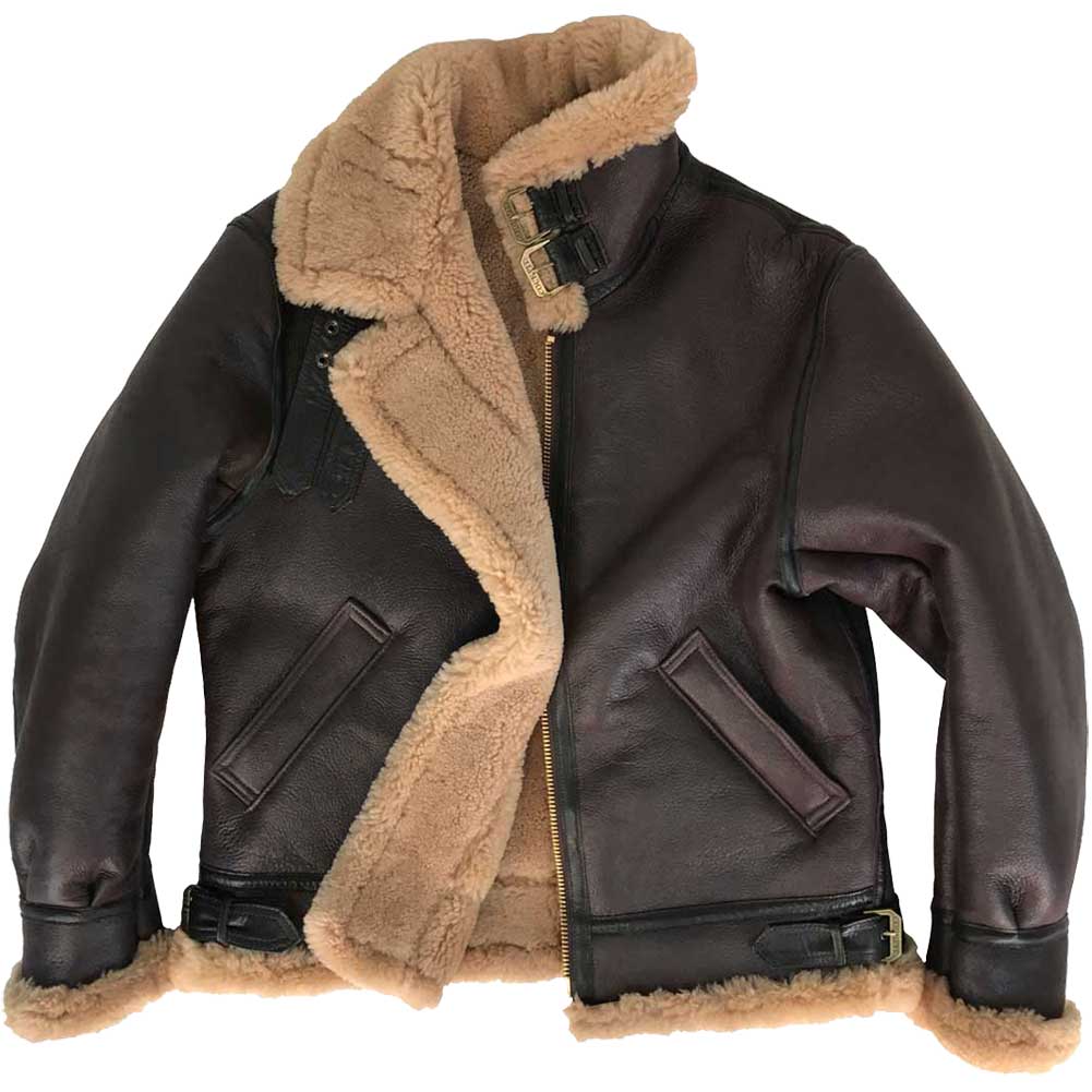 Mens Black Leather Aviator Style Bomber Shearling Jacket - USA Jacket