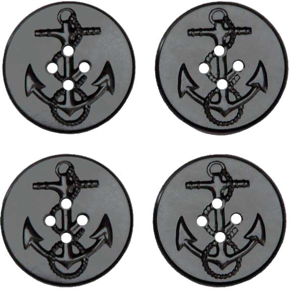 Navy Pea Coat Buttons - 24L / 15mm - 1 Dozen - Black