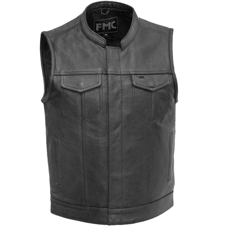 First Mfg Mens Blaster Leather Vest with Collar - Legendary USA