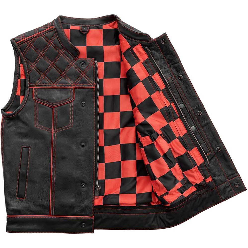 First Mfg Mens Checker Custom Leather Vest - Legendary USA