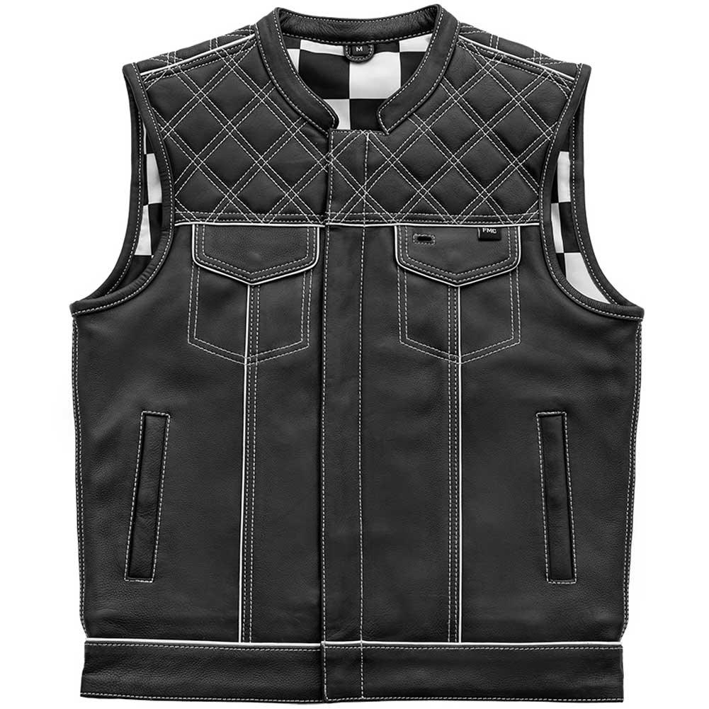 First Mfg Mens Checker Custom Leather Vest - Legendary USA