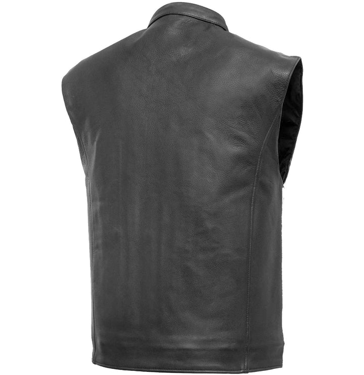 First Mfg Mens Club House Zip Front Leather Motorcycle Vest - Legendary USA