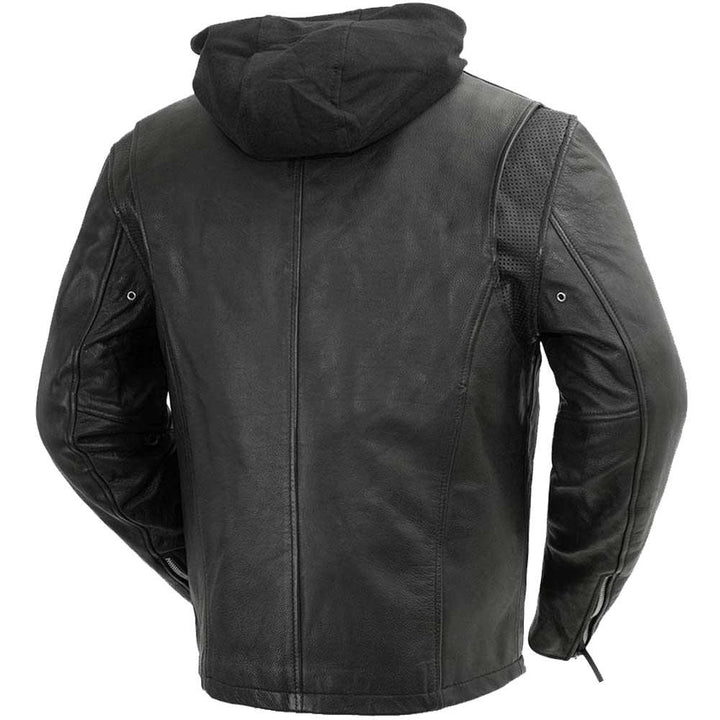 First Mfg Mens Street Cruiser Hooded Leather Motorcycle Jacket - Legendary USA