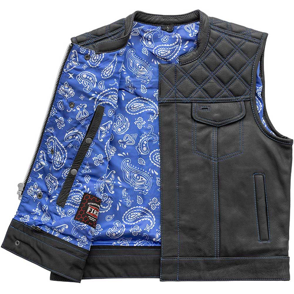 First Mfg Mens Upside Diamond Quilt Cropped Leather Vest - Legendary USA