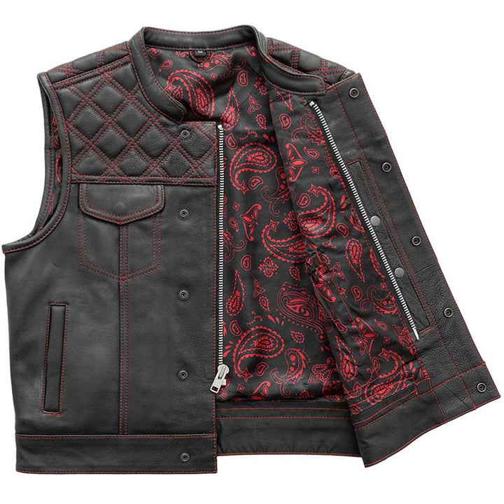 First Mfg Mens Upside Diamond Quilt Cropped Leather Vest - Legendary USA