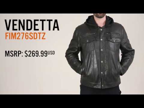 First Mfg Mens Vendetta Hooded Leather Motorcycle Jacket