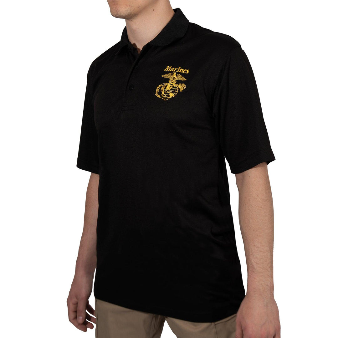 Rothco USMC Eagle, Globe & Anchor Moisture Wicking Polo Shirt - Black - Legendary USA